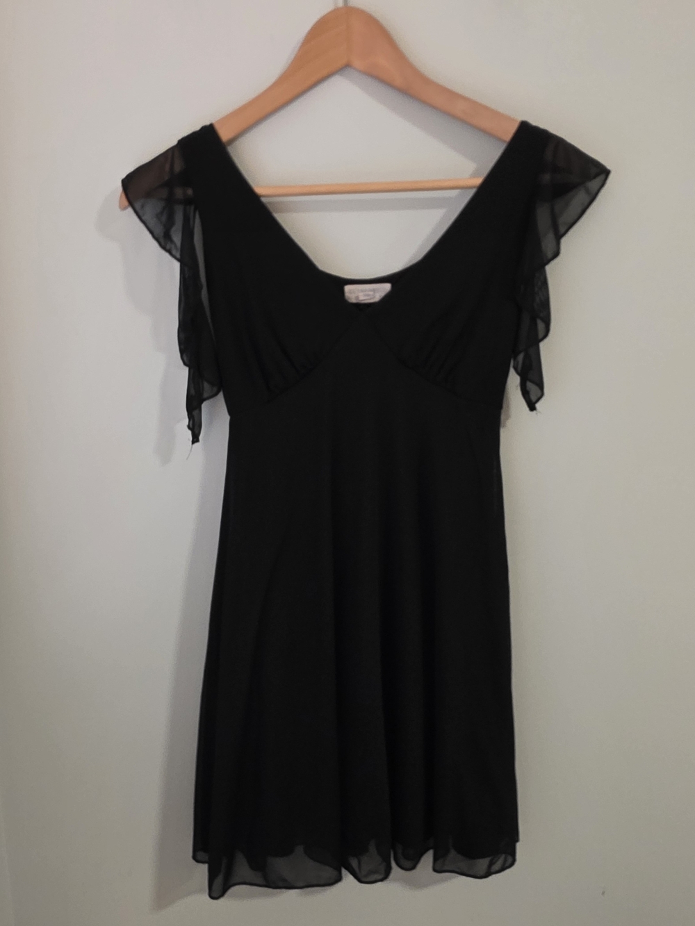 See You Monday Black Flutter Sleeve Mini Dress XS Y2K Romantic